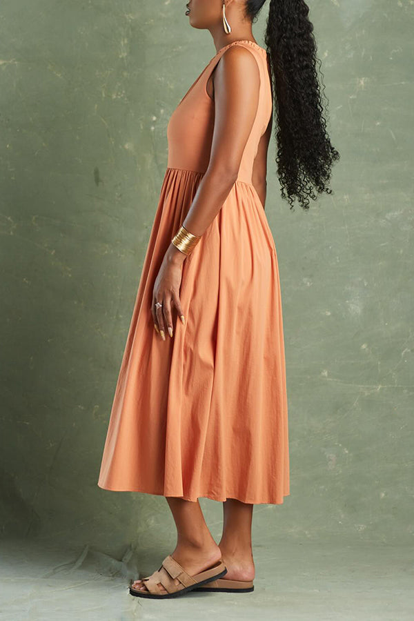 Casual Pleated Crew Neck Dress