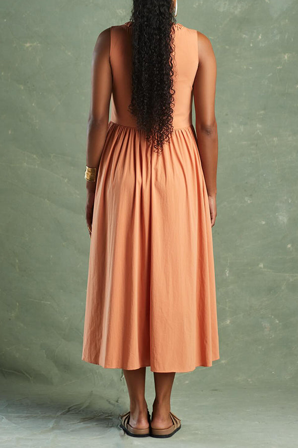 Casual Pleated Crew Neck Dress