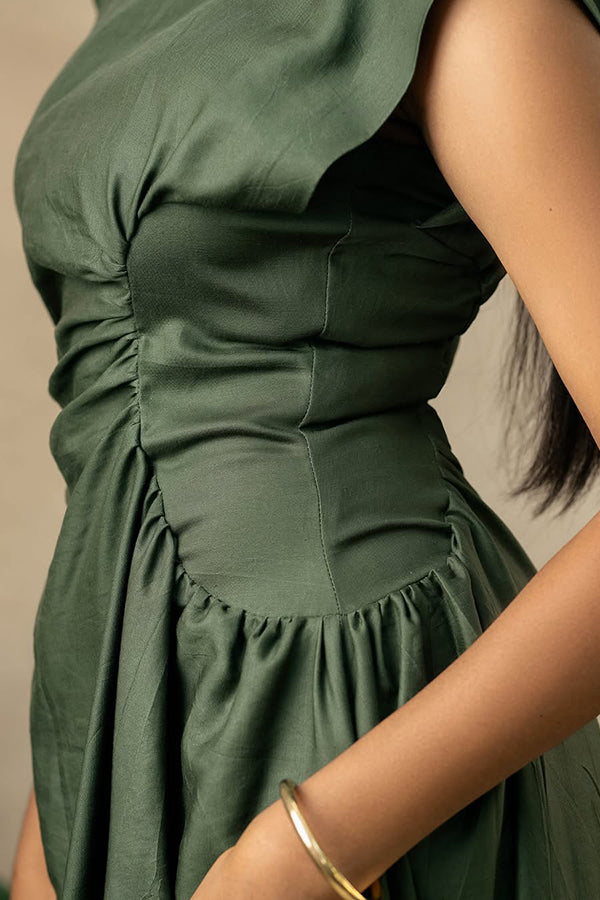Stylish Pleated Pockets A-Line Dress