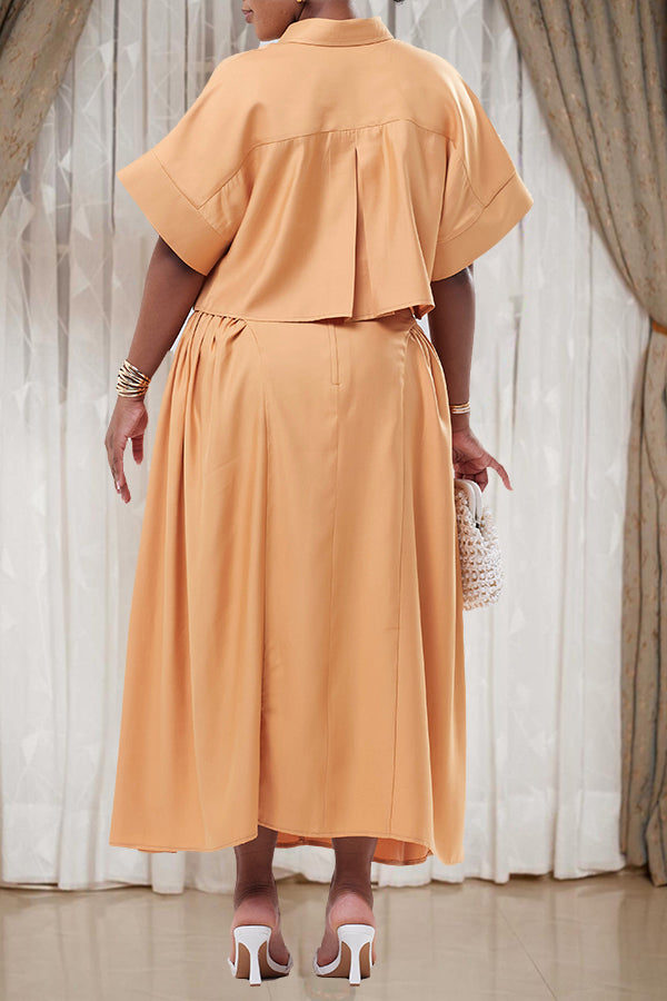 Casual Batwing Sleeve Top & Pleated Skirt Set