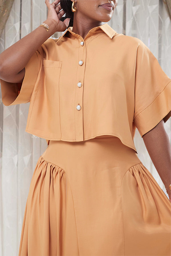 Casual Batwing Sleeve Top & Pleated Skirt Set