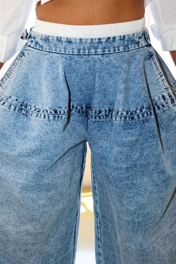 Stylish Loose Washed Wide Leg Denim Shorts