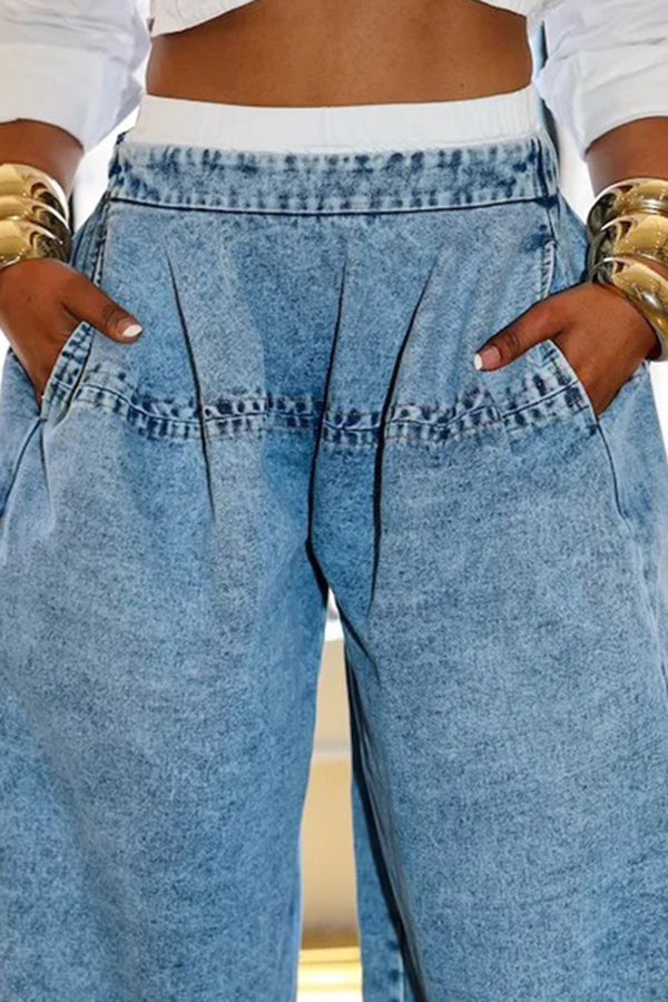 Stylish Loose Washed Wide Leg Denim Shorts