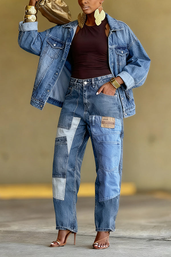 Stylish Patch Pockets Tapered Leg Jeans