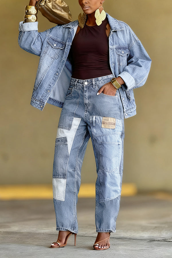 Stylish Patch Pockets Tapered Leg Jeans