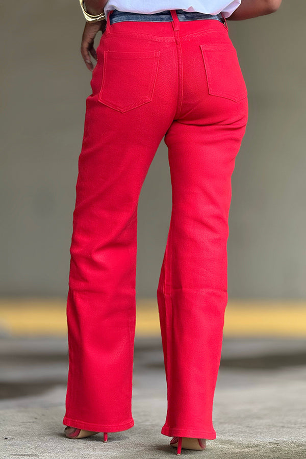 Stylish Acid Wash Denim Contrast Pockets Pants