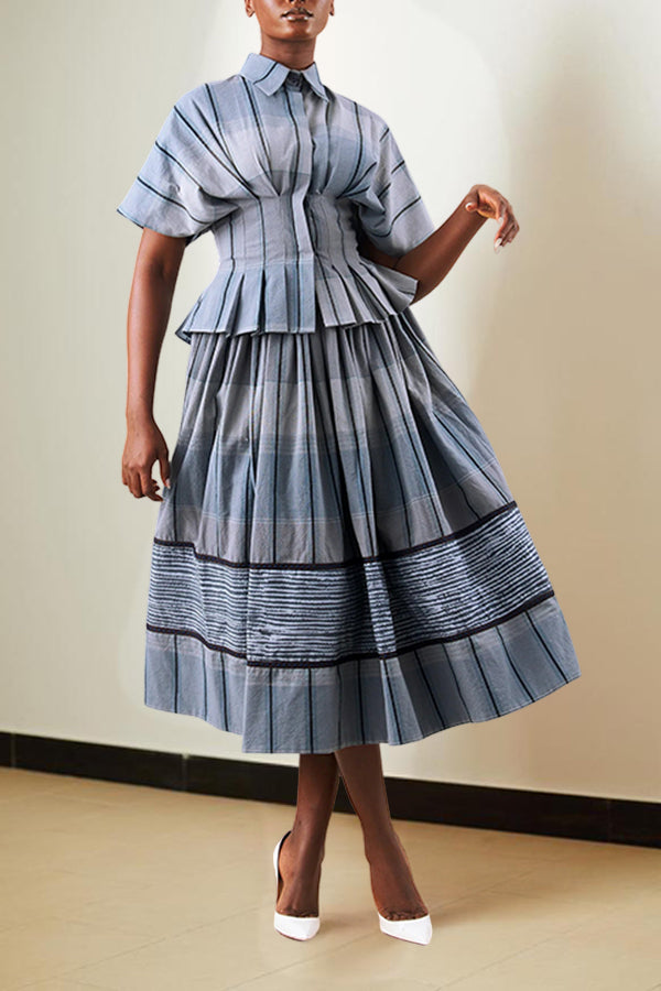 Chic Plaid Striped Top & Skirt Set
