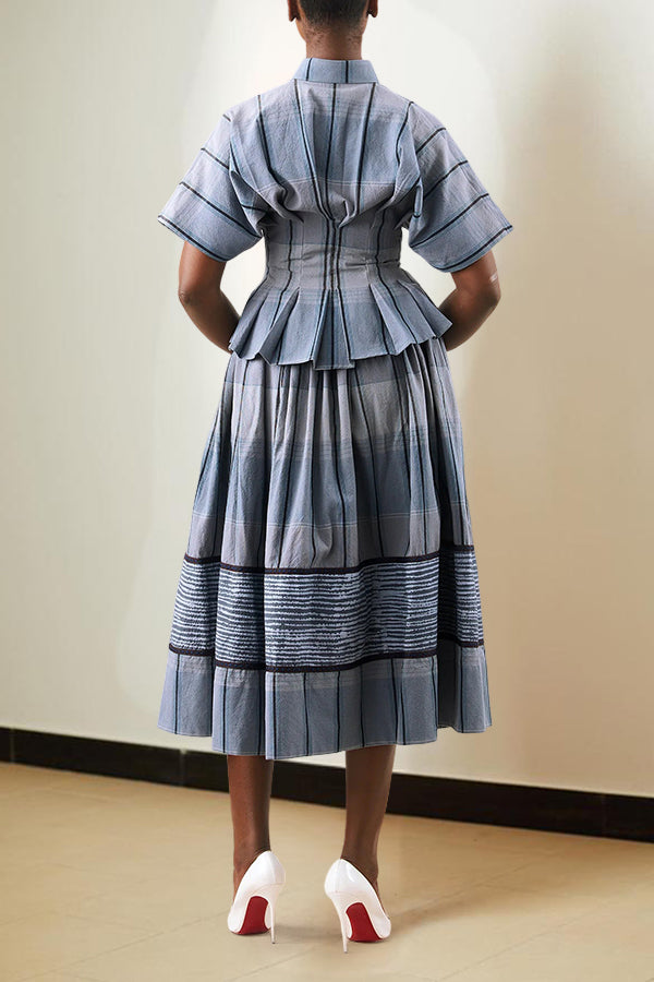 Chic Plaid Striped Top & Skirt Set
