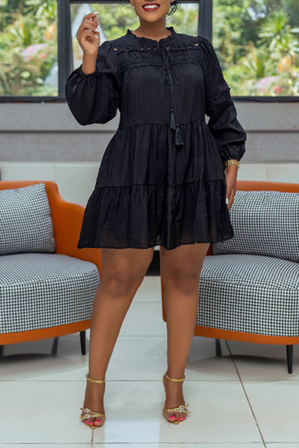 Stylish Lantern Sleeve Ruffle Hem Dress