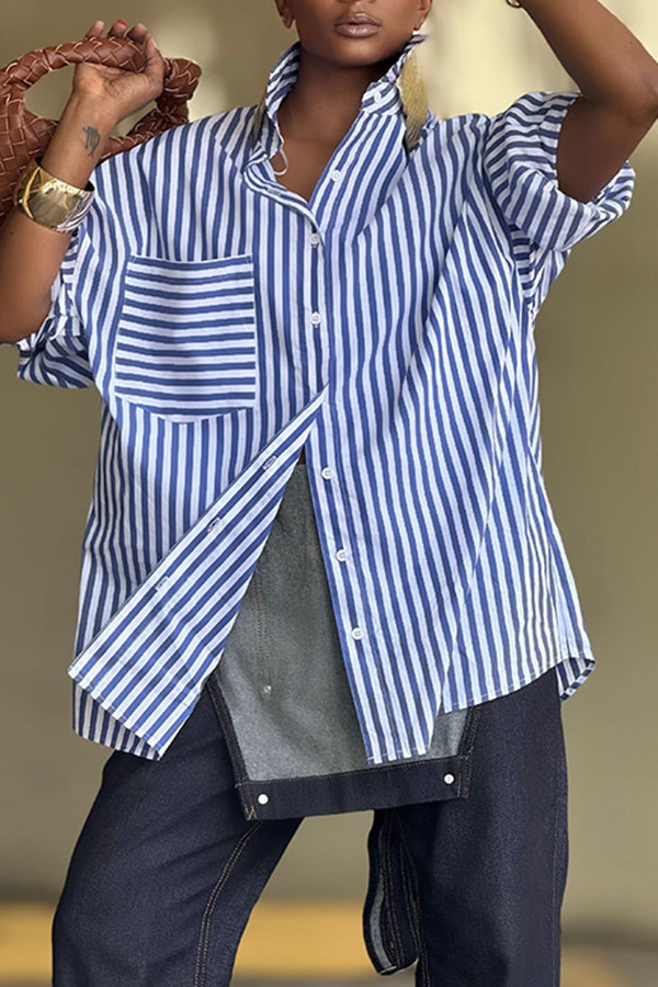 Stylish Pocket Button Down Striped Shirt