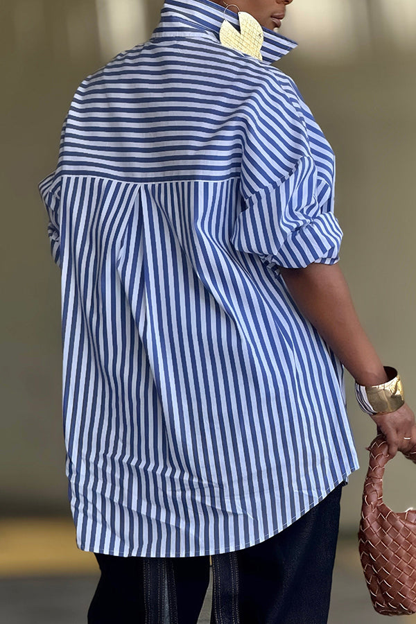 Stylish Pocket Button Down Striped Shirt