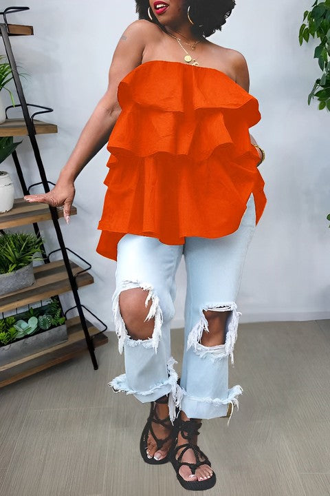 Casual Layered Ruffle Bandeau Top