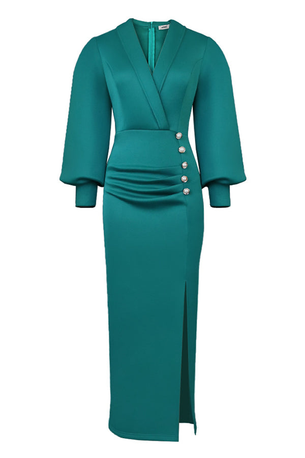Elegant Surplice Neck Single Breasted Maxi Dress